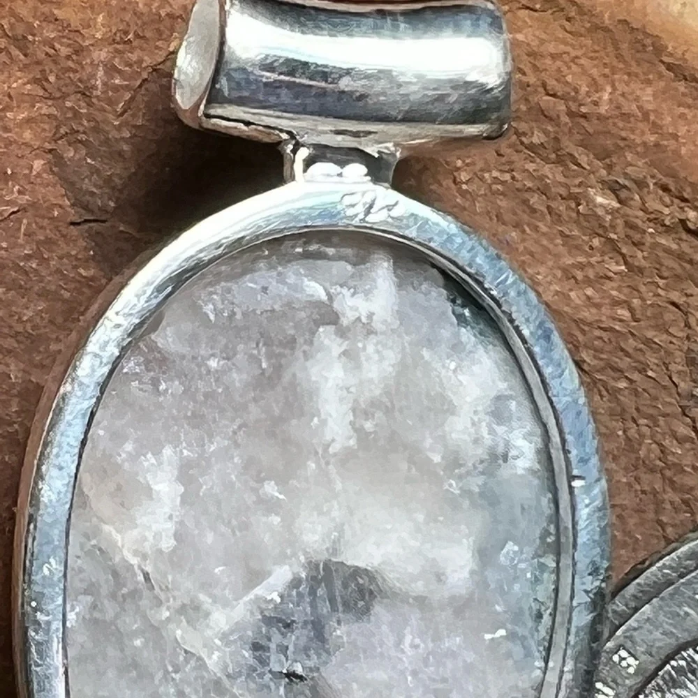 Indicolite tourmaline in smokey quartz & moonstone 925 pendant - Picture 4 of 5